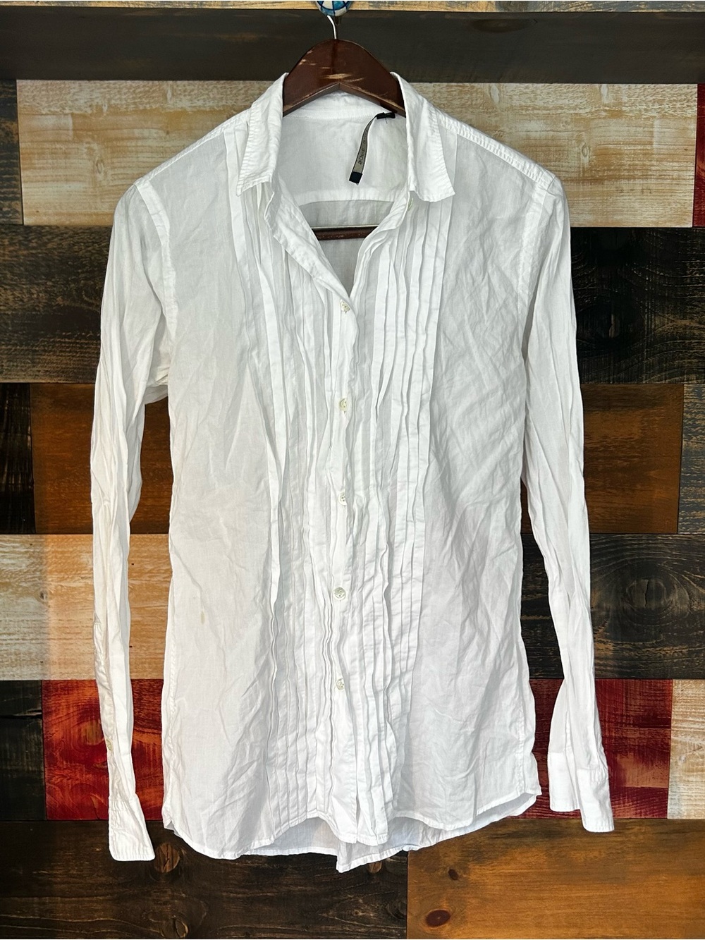 Sofie D'Hoore White Pleated-Front Long Sleeve Shirt poplin 38
